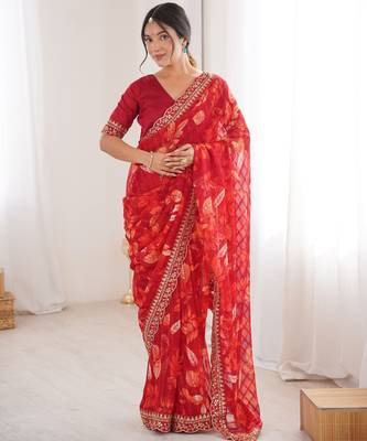 Women printed chiffon georgette partywear saree 2