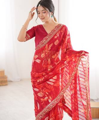 Women printed chiffon georgette partywear saree 3