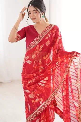 Women printed chiffon georgette partywear saree