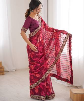 Women printed chiffon georgette partywear saree 2