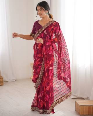 Women printed chiffon georgette partywear saree 1