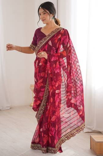 Women printed chiffon georgette partywear saree