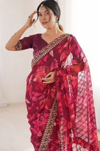 Women printed chiffon georgette partywear saree