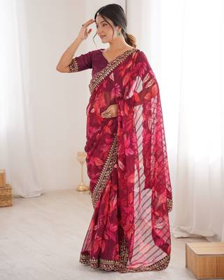 Women printed chiffon georgette partywear saree 4