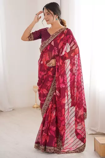 Women printed chiffon georgette partywear saree