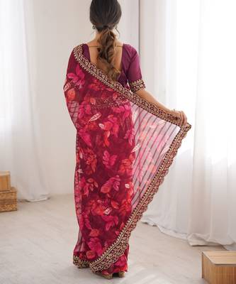 Women printed chiffon georgette partywear saree 5