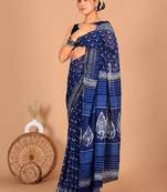 Multicolor bagru block print cotton zari sarees with running blouse