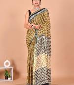 Multicolor bagru block print cotton zari sarees with running blouse