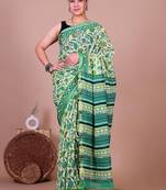 Multicolor bagru block print cotton zari sarees with running blouse