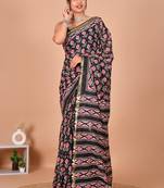 Multicolor bagru block print cotton zari sarees with running blouse