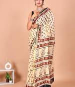 Multicolor bagru block print cotton zari sarees with running blouse