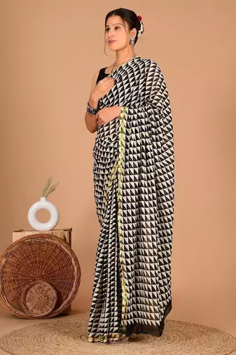 Multicolor bagru block print cotton zari sarees with running blouse