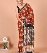 Multicolor bagru block print cotton zari sarees with running blouse