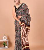 Multicolor block print cotton zari sarees with running blouse
