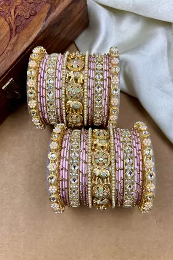 Designer pink silk thread bangles set