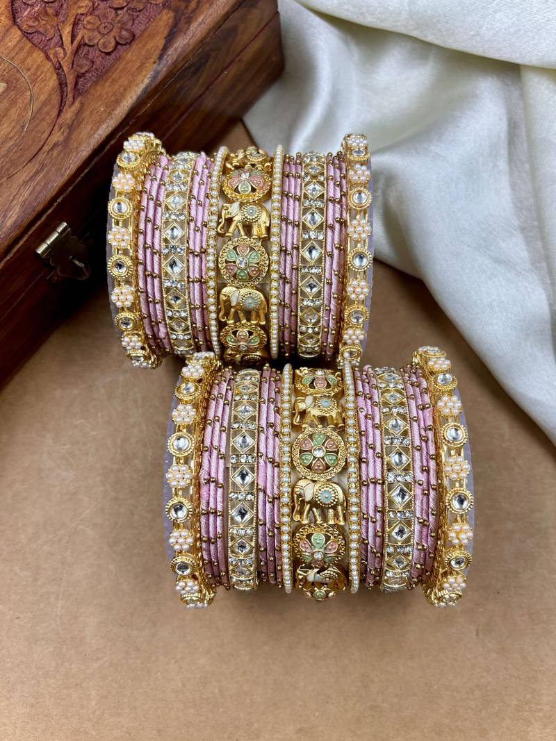 Designer pink silk thread bangles set