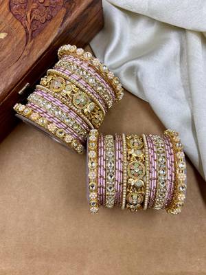 Designer pink silk thread bangles set 2