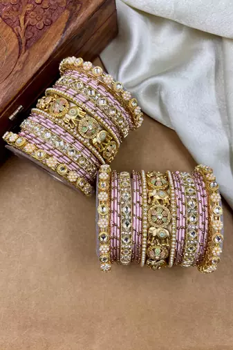 Designer pink silk thread bangles set