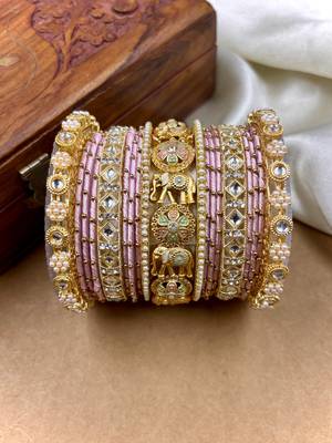 Designer pink silk thread bangles set 3