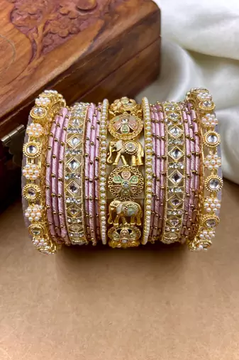 Designer pink silk thread bangles set