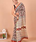 Multicolor block print cotton zari sarees with running blouse