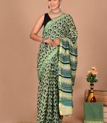 Green block print cotton zari sarees with running blouse
