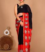 Black block print cotton zari sarees with running blouse