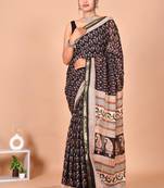 Black block print cotton zari sarees with running blouse