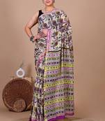 Purple block print cotton zari sarees with running blouse