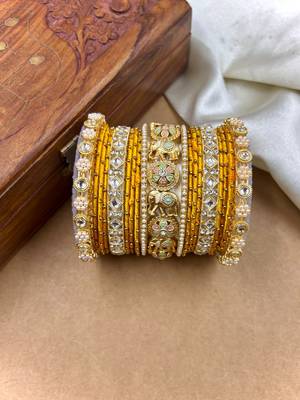 Designer yellow silk thread bangles set 1
