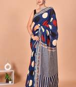 Blue block print cotton zari sarees with running blouse