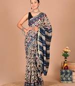 Multicolor block print cotton zari sarees with running blouse