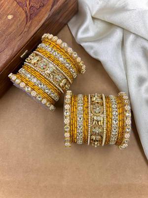 Designer yellow silk thread bangles set 2