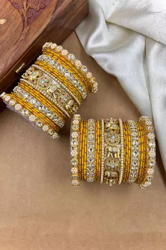 Designer yellow silk thread bangles set