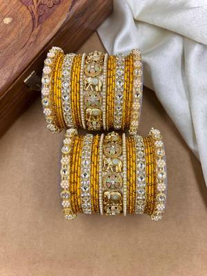 Designer yellow silk thread bangles set 3