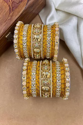 Designer yellow silk thread bangles set