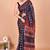 Navy blue block print cotton zari sarees with running blouse
