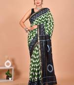 Green block print cotton zari sarees with running blouse