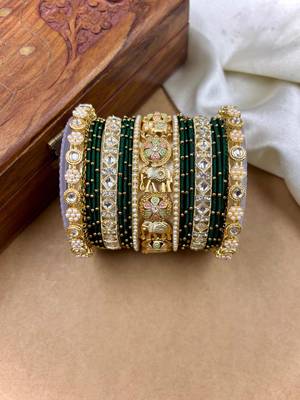 Designer green silk thread bangles set 1