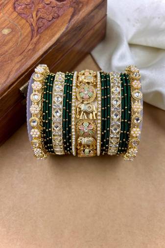 Designer green silk thread bangles set