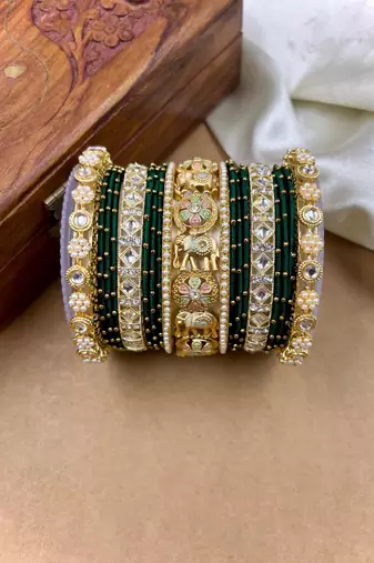 Designer green silk thread bangles set