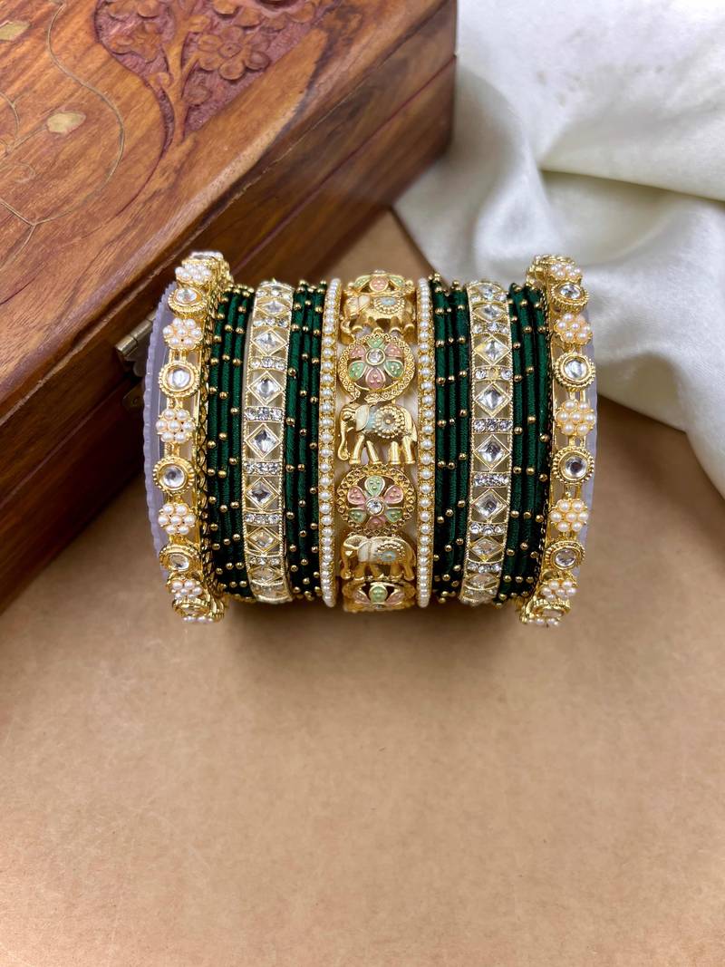 Designer green silk thread bangles set