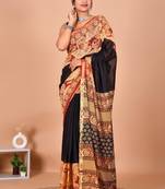 Black block print cotton zari sarees with running blouse