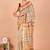 Beige block print cotton zari sarees with running blouse