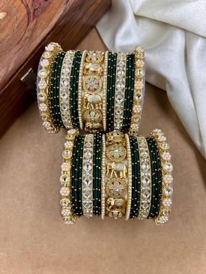 Designer green silk thread bangles set 2