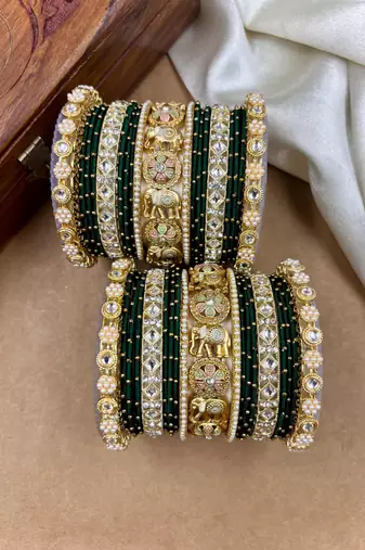 Designer green silk thread bangles set