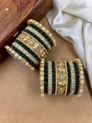 Designer green silk thread bangles set 3