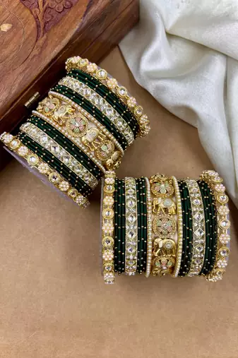 Designer green silk thread bangles set