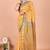 Yellow block print cotton zari sarees with running blouse