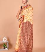 Yellow block print cotton zari sarees with running blouse